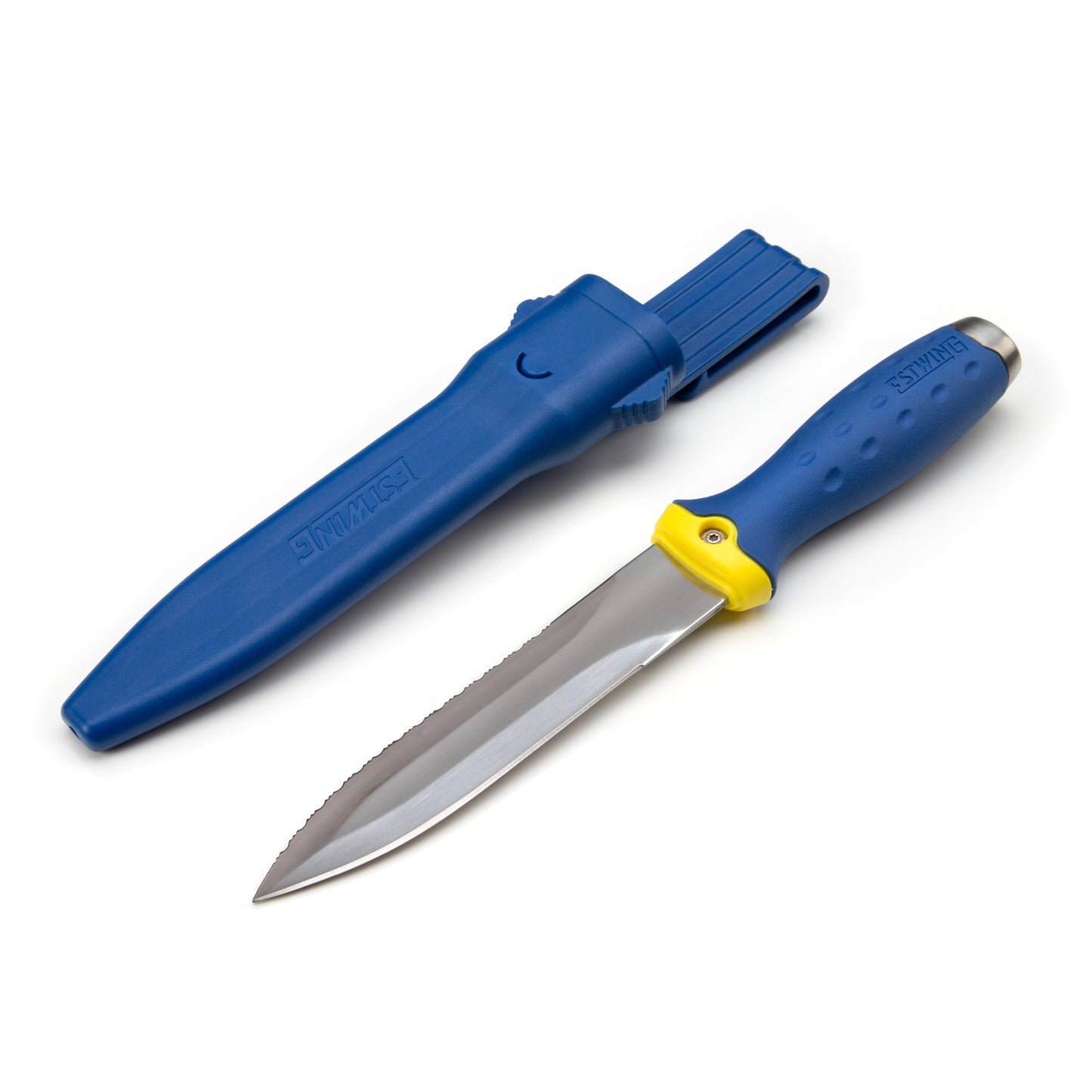 5.5-Inch Fixed Blade Double-Edged Multi-Purpose Duct Knife with Serrated and Smooth Edges and Hard Nylon Sheath