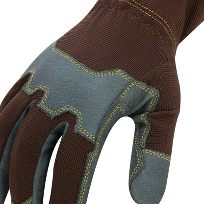 Reinforced Knuckle Leather Palm Work Glove with Elastic Sewn Extended Cuff